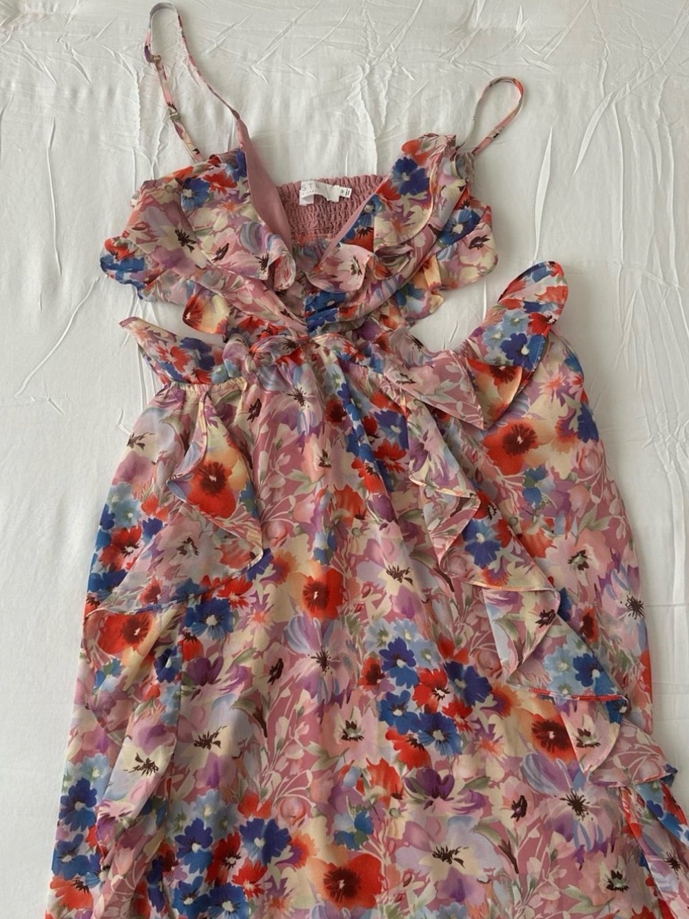 Astr Floral Ruffle Maxi Dress in Pink, Red, Blue, Purple